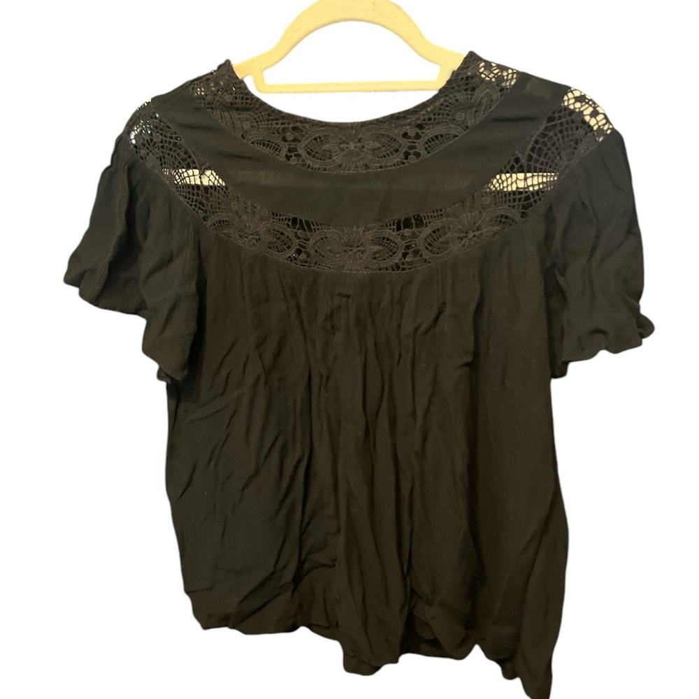 Zara Trafaluc Black Lace short flutter sleevr Blouse XS